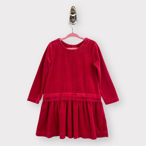 Hannah Andersson Red Velour Drop Waist Long Sleeve Dress - Picture 1 of 4